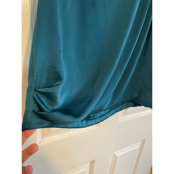 Vince Sleeveless Blouse Size 8 front asymmetrical drape deep jeweled teal color - Picture 11 of 16